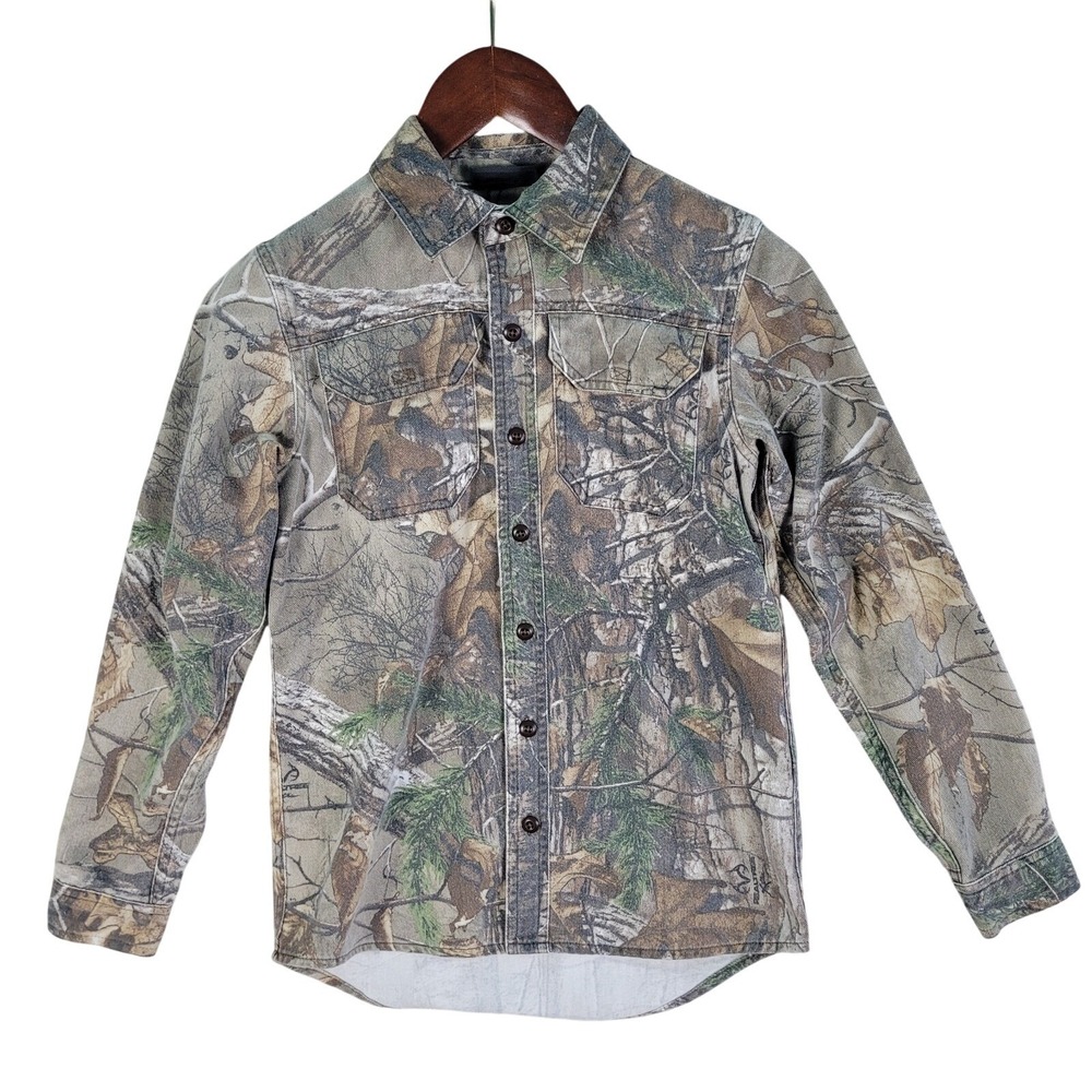 Cabela's x Realtree Camo Shirt Mens Small Green Brown Button Long Sleeve Vintage